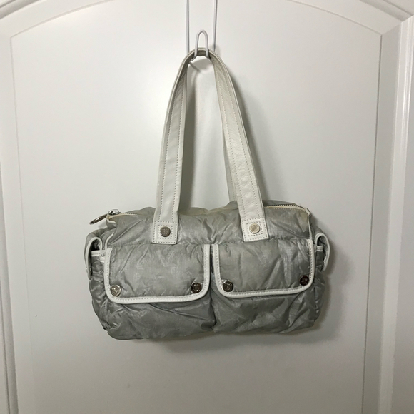 Celine Triomphe Silver Nylon with Leather Handles and Trim Vintage  EUC - Picture 2 of 8